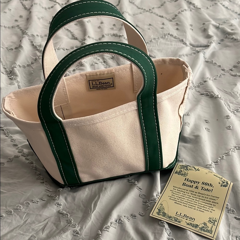 L.L. Bean Mini Bag Green and Cream Canvas